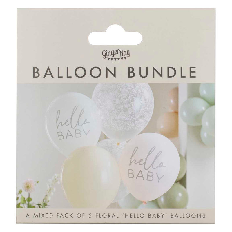 Balloon - FLB-116 - 'Hello Baby' Floral Baby Shower Balloons - Hello Baby Floral Baby Shower Balloon Bundle - Whistlefish