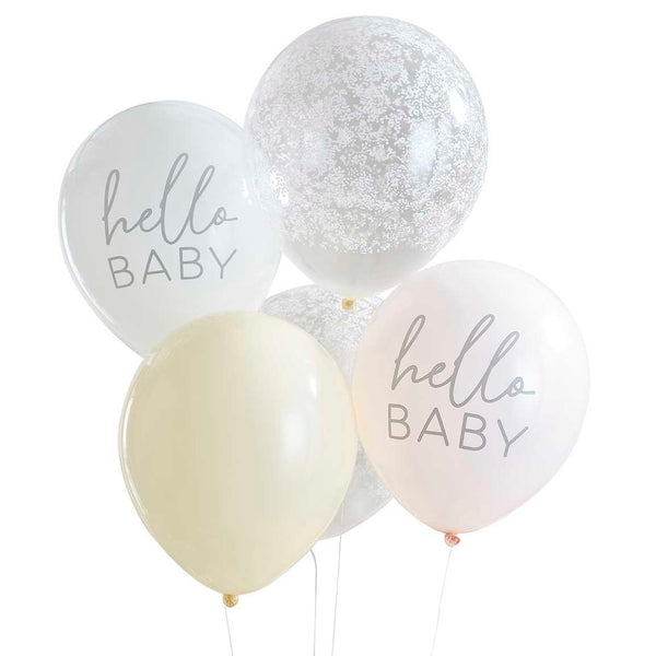 Balloon - FLB-116 - 'Hello Baby' Floral Baby Shower Balloons - Hello Baby Floral Baby Shower Balloon Bundle - Whistlefish