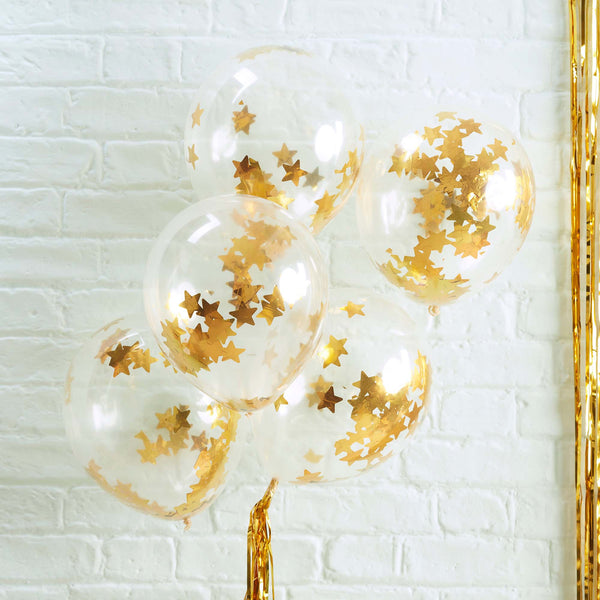 Balloon-MS-191 - Gold Star Confetti Balloons-Whistlefish