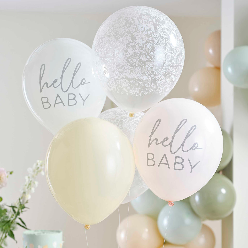 Balloon - FLB-116 - 'Hello Baby' Floral Baby Shower Balloons - Hello Baby Floral Baby Shower Balloon Bundle - Whistlefish