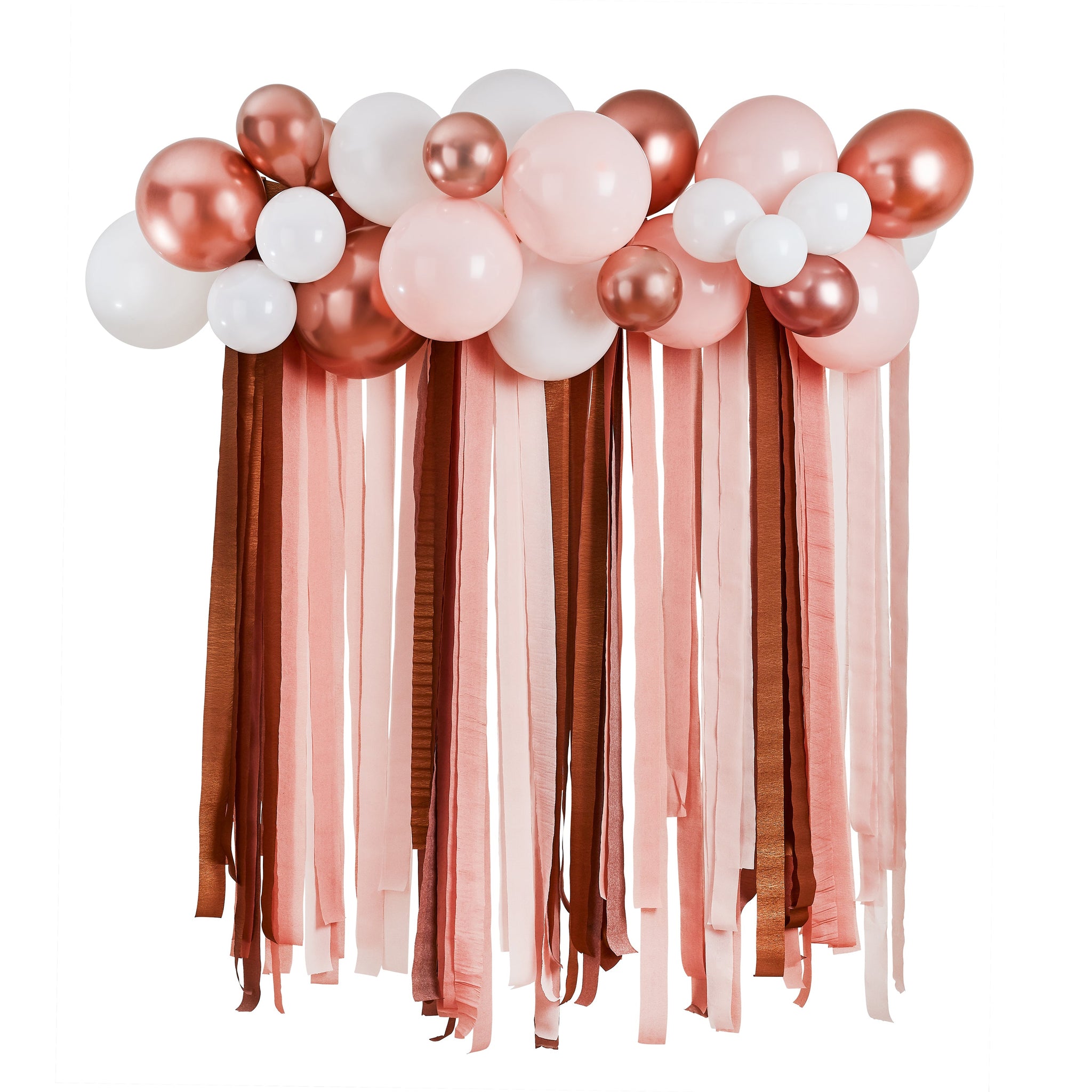 Balloons - HBMM356 - Metallic Balloon & Streamer Backdrop Set - Rose Gold Metallic Balloon & Streamer Backdrop Set - Whistlefish