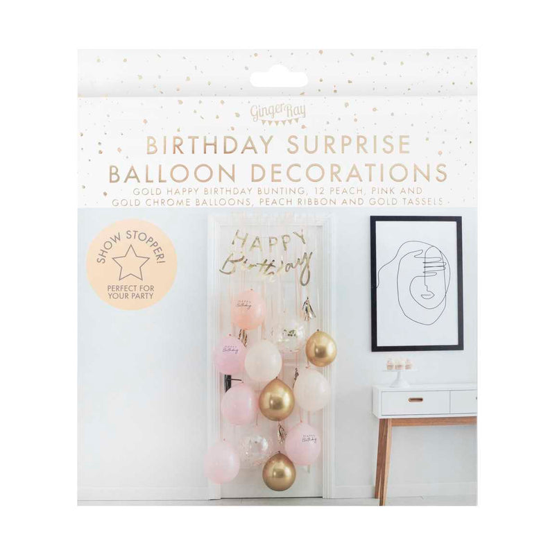 Balloons - MIX-289 - Pink in Pink Happy Birthday Balloons - Pink and Gold Happy Birthday Balloon Door Kit - Whistlefish