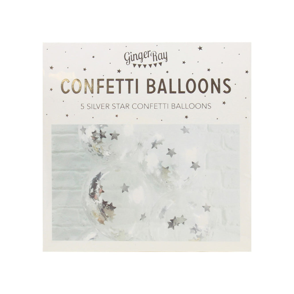 Balloon-MS-192 - Silver Star Party Balloons with Confetti-Ginger Ray