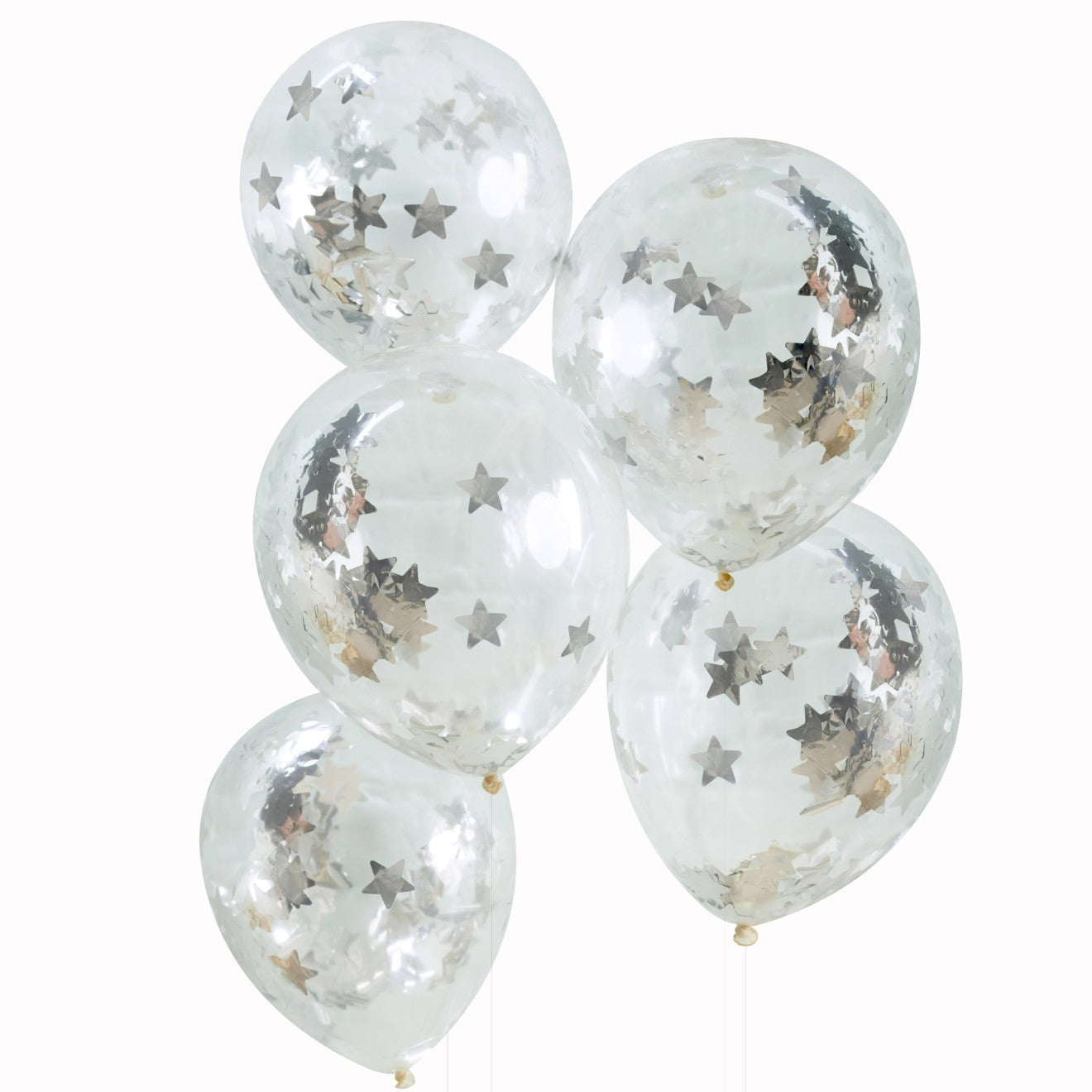 Balloon-MS-192 - Silver Star Party Balloons with Confetti-Ginger Ray