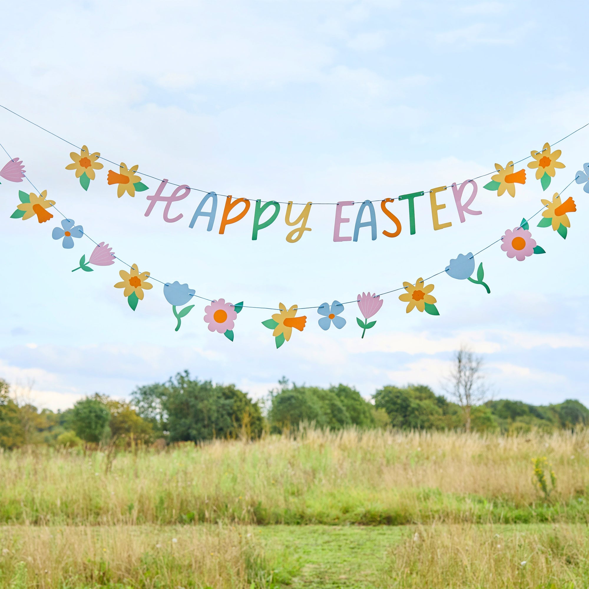 Banner-HBEF100 - Floral Happy Easter Card Banner-Hootyballoo