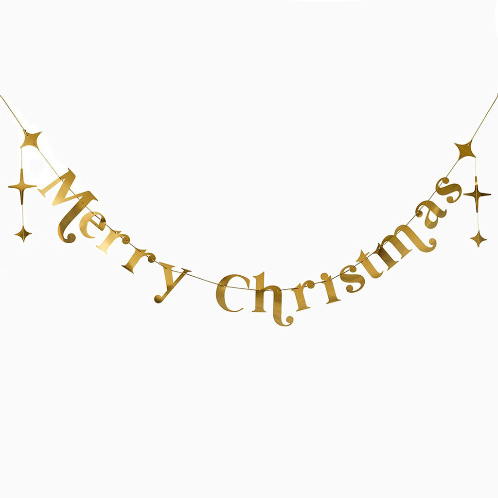 Banner-HBRC101 - Gold 'Merry Christmas' Card Banner-Hootyballoo