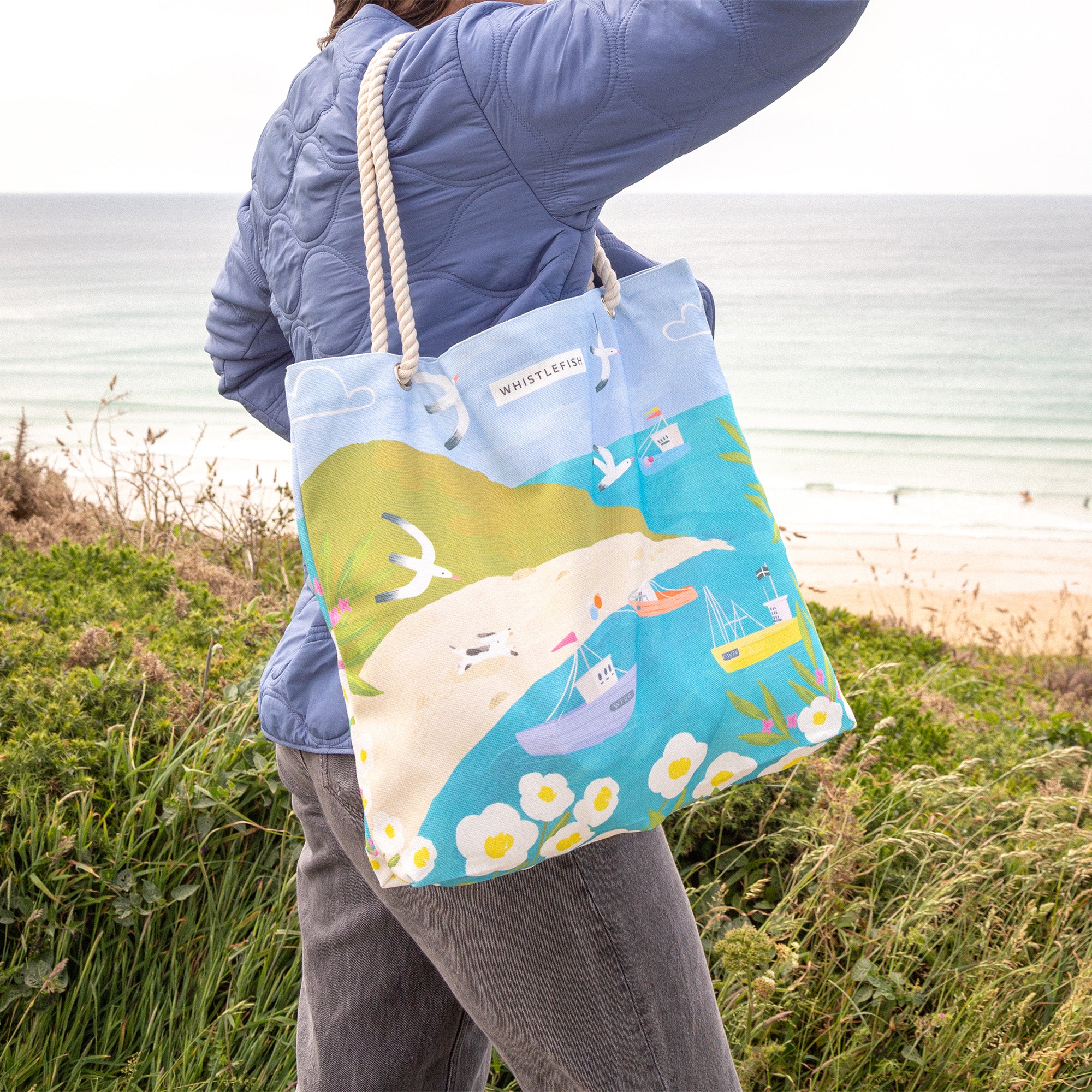 Beach Bag-WTB74 - Cornish Coastal Boats Beach Bag-Whistlefish