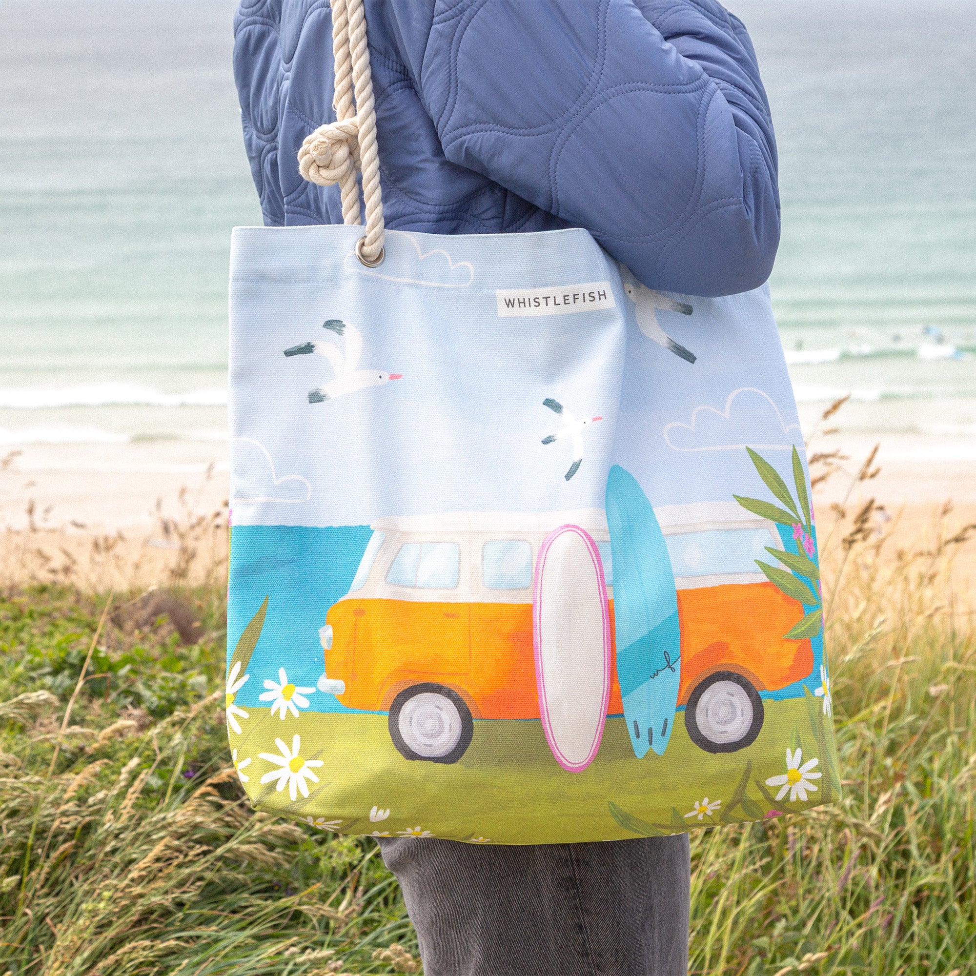 Beach Bag-WTB76 - Cornish Coastal Camper Beach Bag-Whistlefish