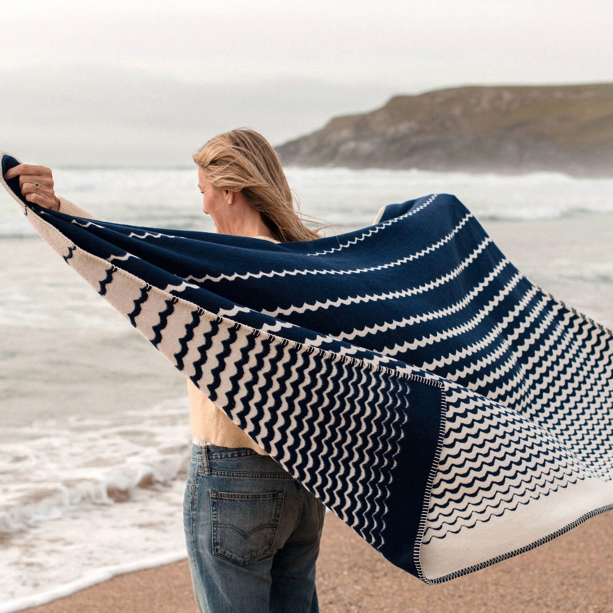 Recycled Cotton Blanket-CO-ST-NSW - Navy Swell Recycled Cotton Blanket-Atlantic Blankets