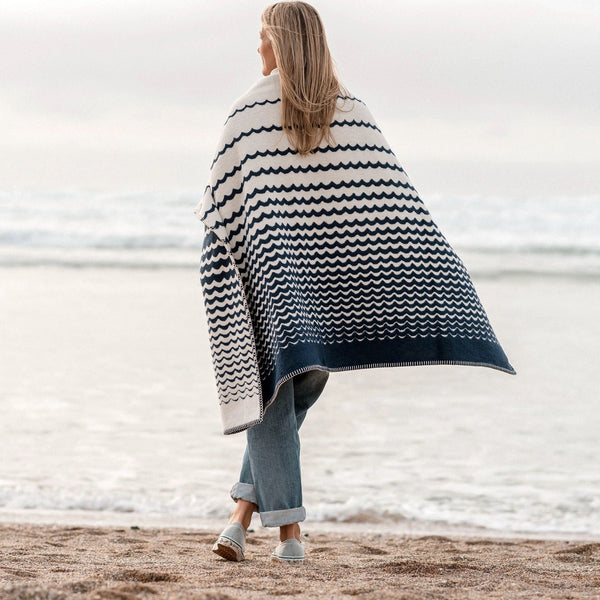 Navy Swell Recycled Cotton Blanket - Whistlefish