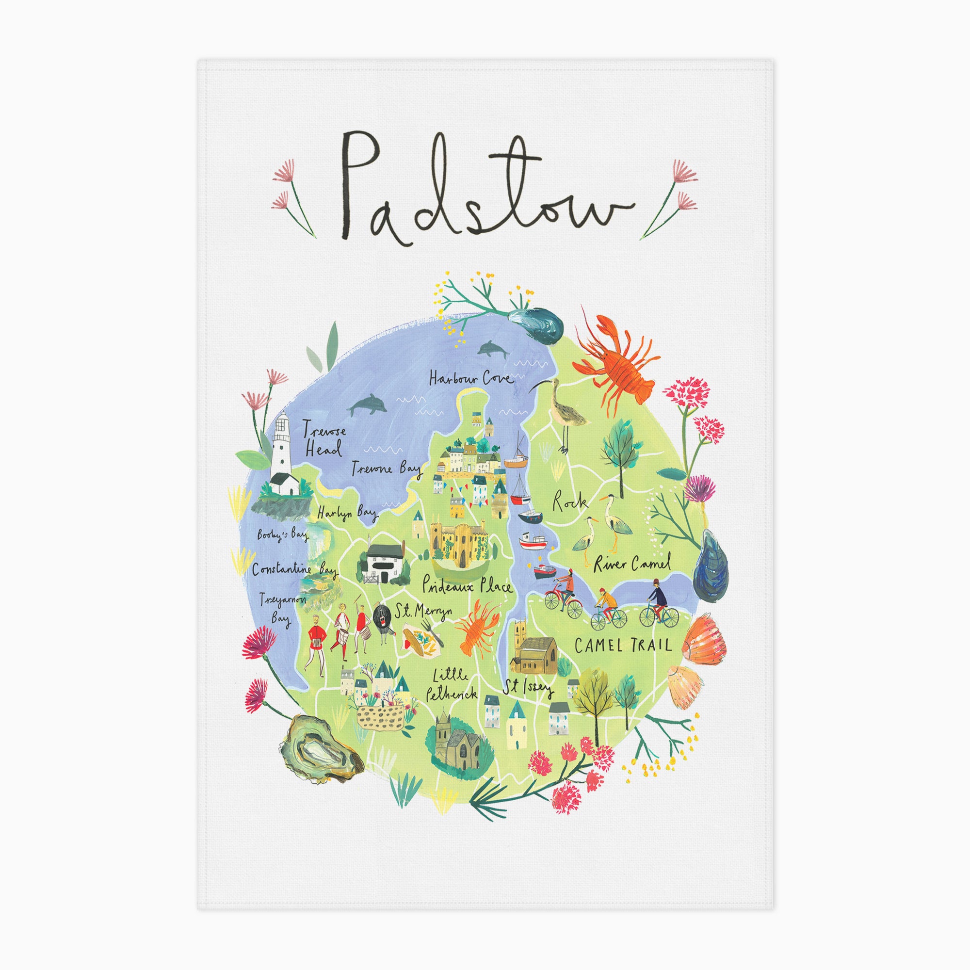 Tea Towel-CR02TT - Padstow Map Tea Towel-Clair Rossiter