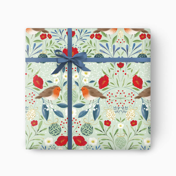 CWP007 - Berry Rose Robin Christmas Wrapping Paper