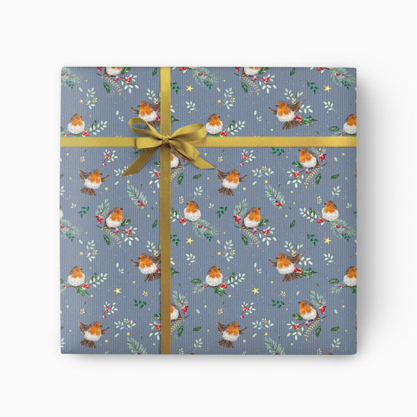 Blue Robins Christmas Wrapping Paper - Whistlefish