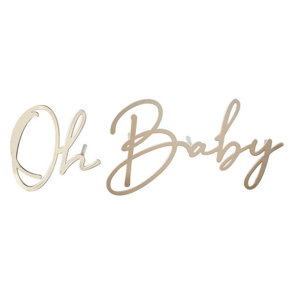 Cake Toppers - FLB-104 - 'Oh Baby' Gold Baby Shower Cake Topper - Oh Baby Gold Metal Baby Shower Cake Topper - Whistlefish