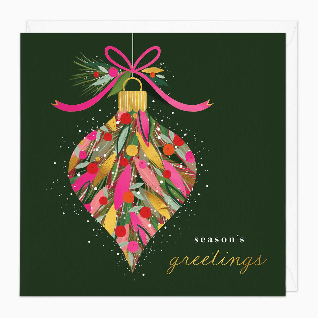 Christmas Card-XA063 - Pink & Gold Bauble Christmas Card-Whistlefish