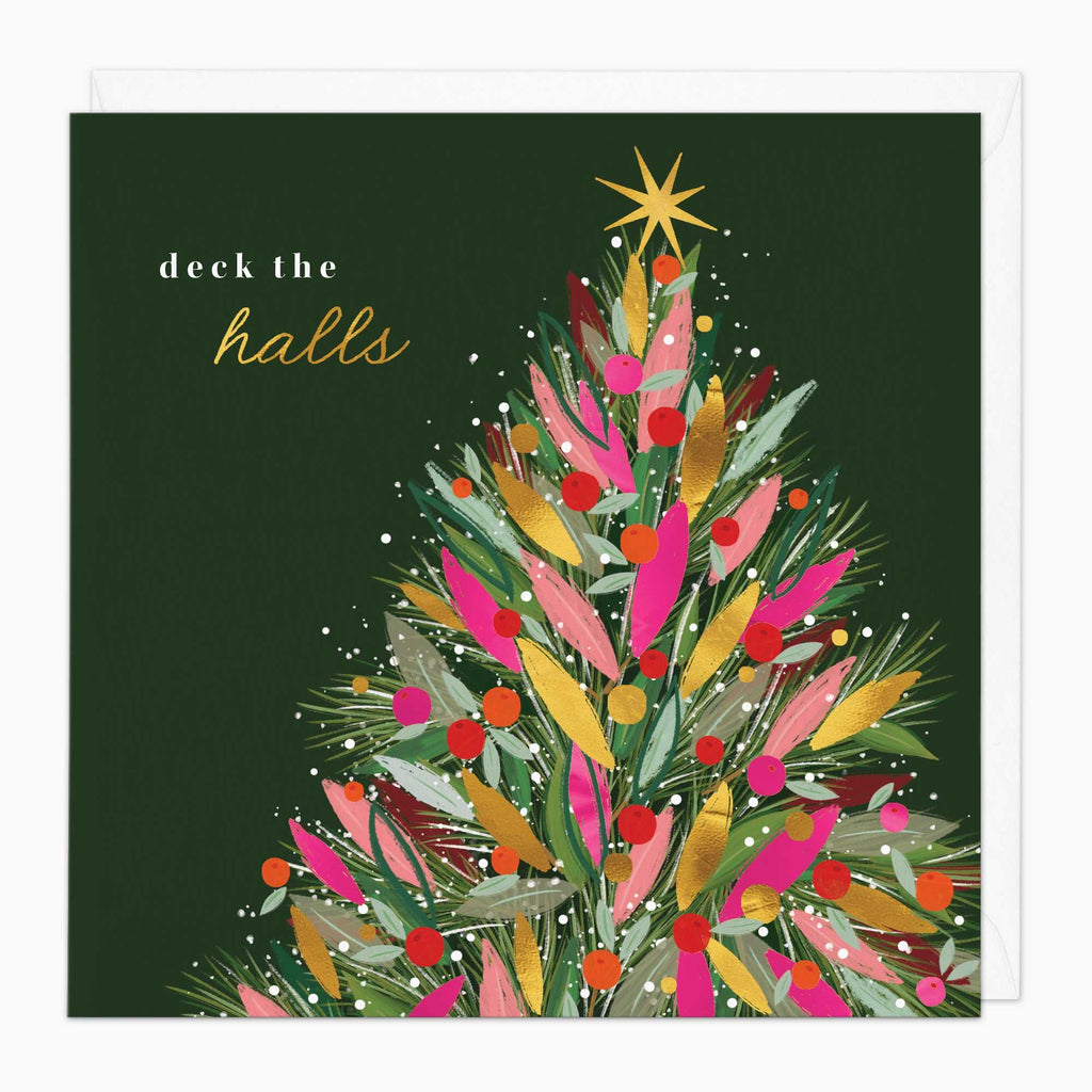 Christmas Card-XA064 - Pink & Gold Tree Christmas Card-Whistlefish