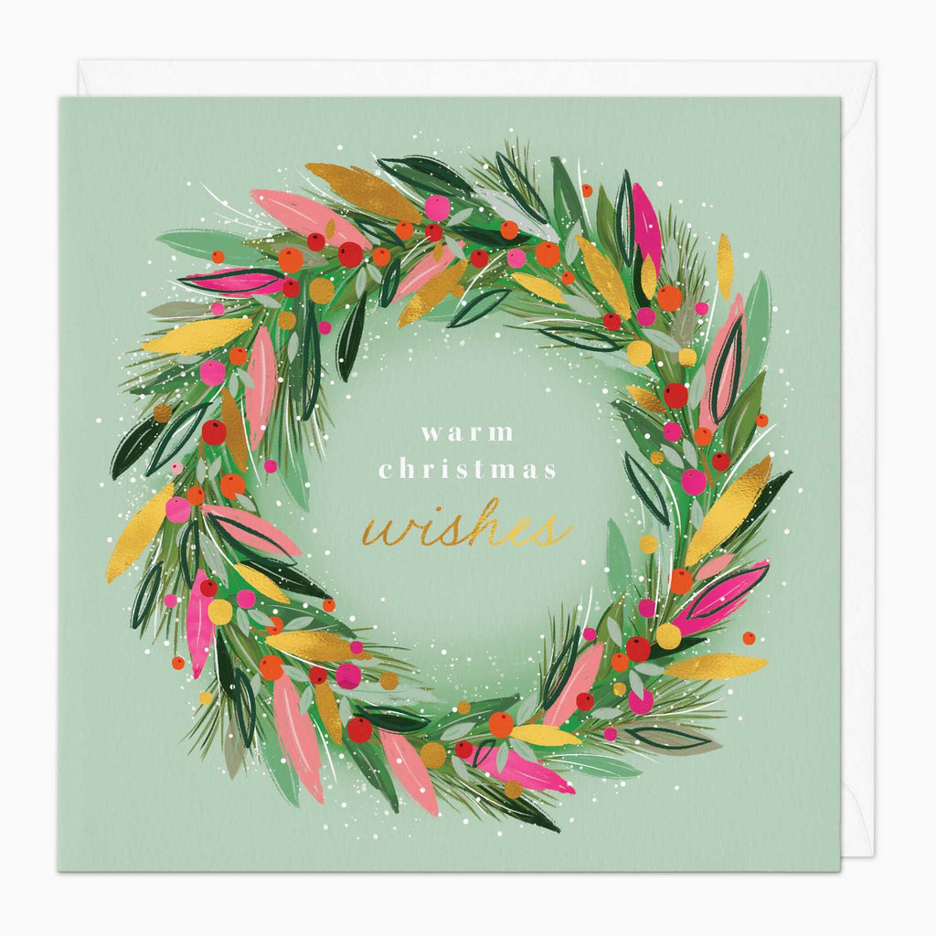 Christmas Card-XA066 - Pink & Gold Garland Christmas Card-Whistlefish