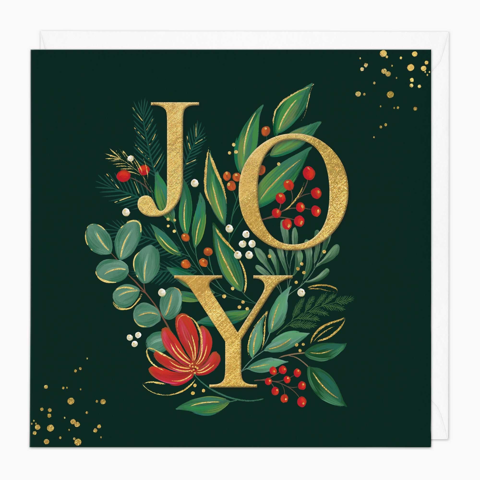 Christmas Card-XA068 - Green & Gold Joy Christmas Card-Whistlefish