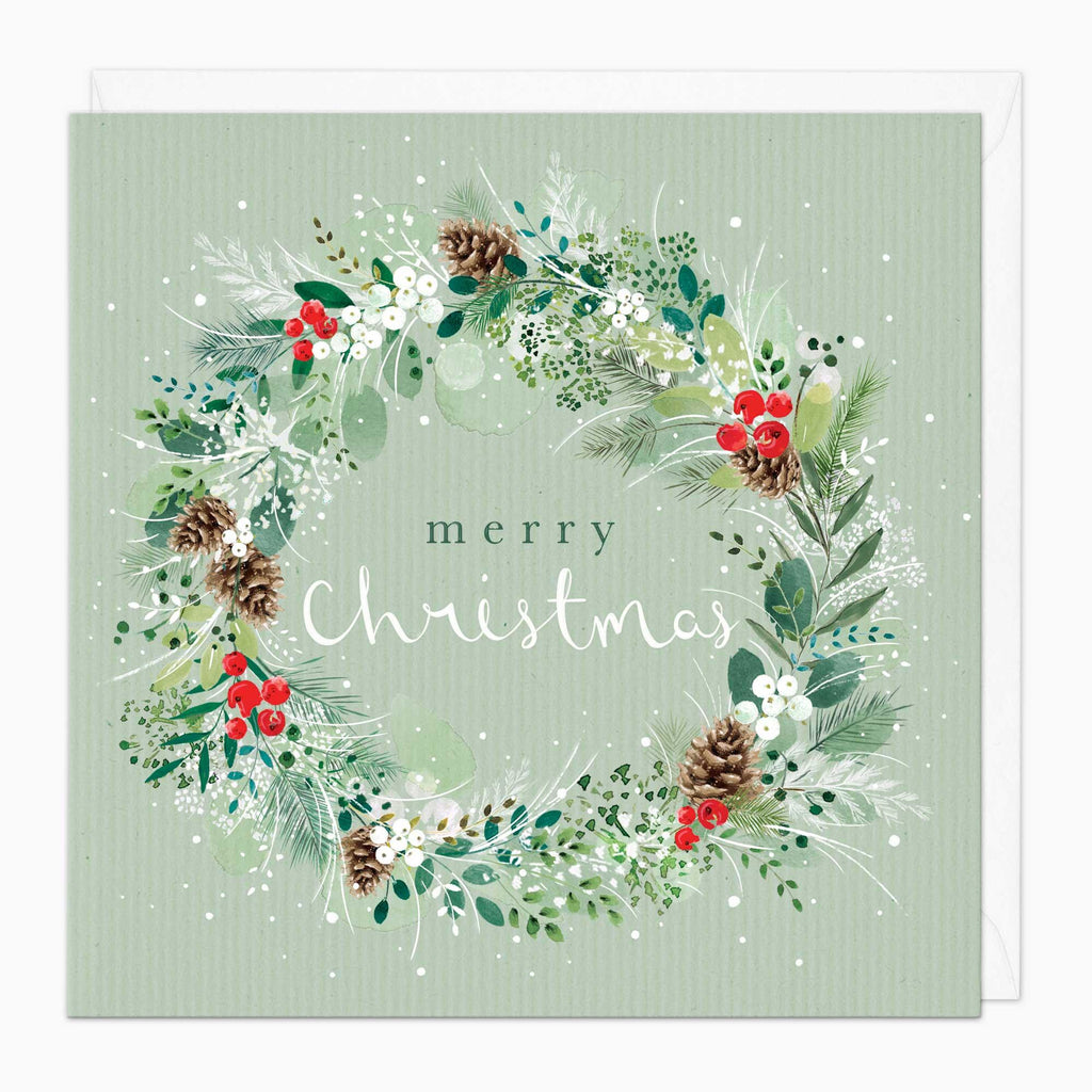 Christmas Card-XA097 - Leafy Berry Wreath Christmas Card-Whistlefish