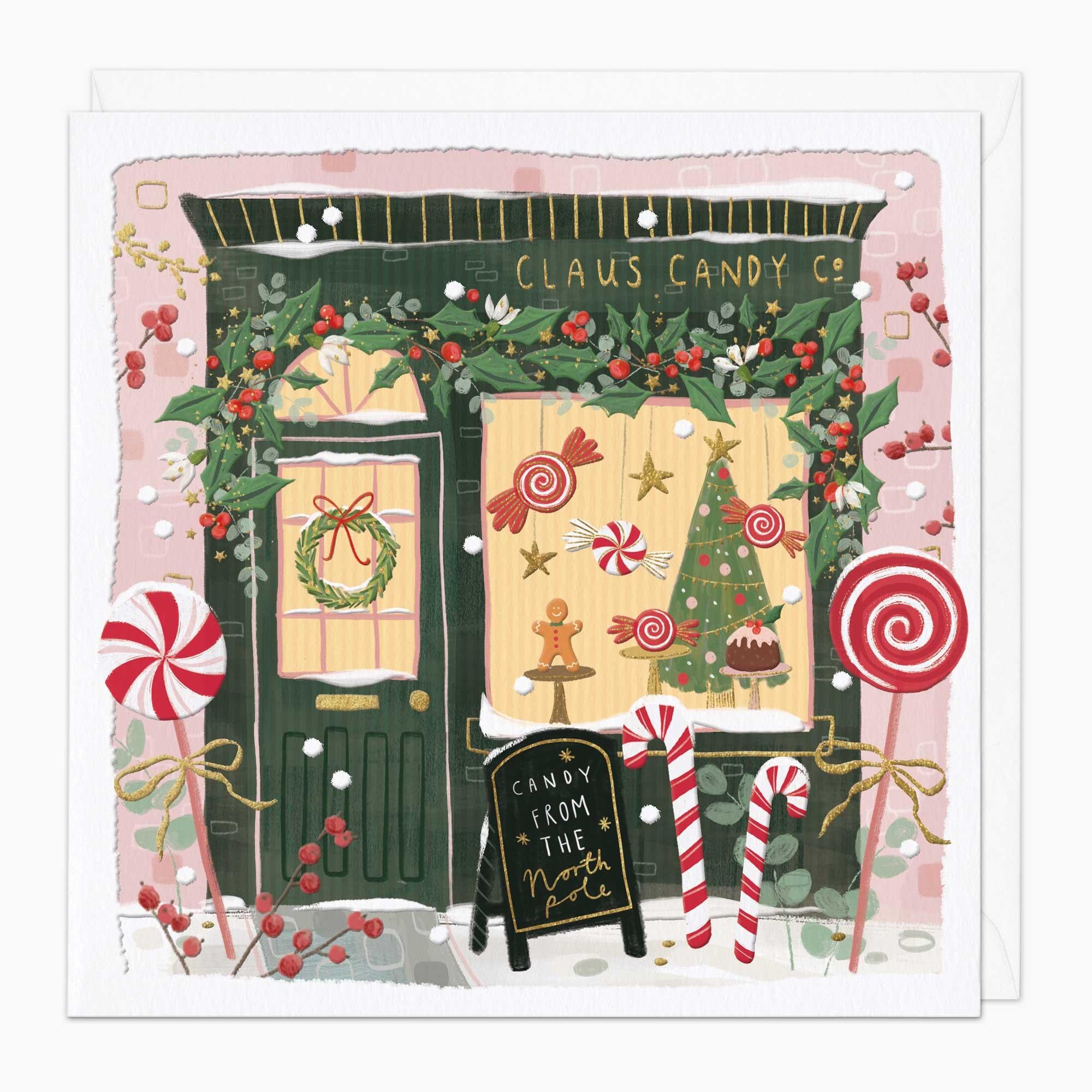 Christmas Card-XA113 - Festuve Candy Shop Christmas Card-Whistlefish