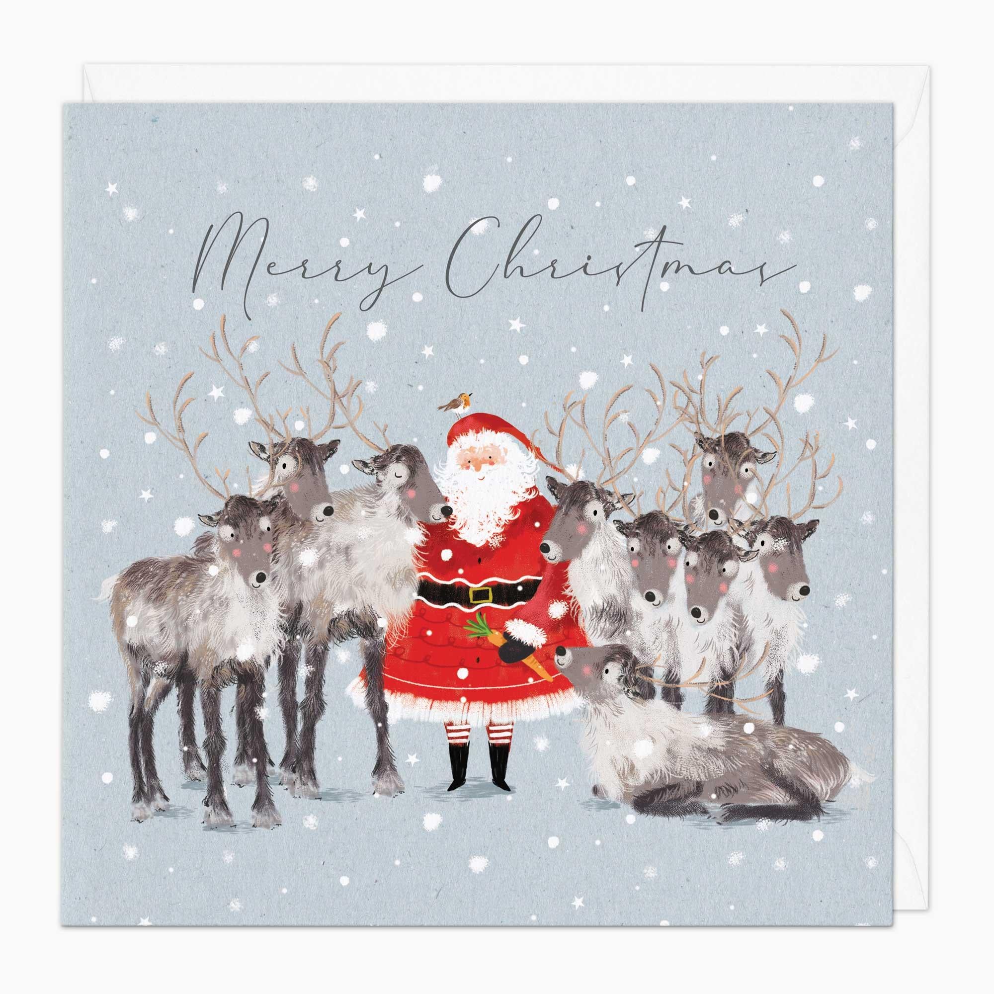 Christmas Card-XA163 - Santa & Reindeer Christmas Card-Whistlefish