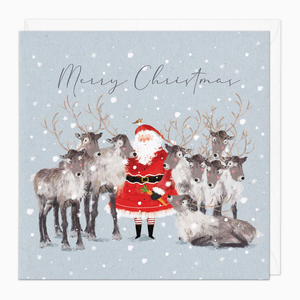 Christmas Card-XA163 - Santa & Reindeer Christmas Card-Whistlefish