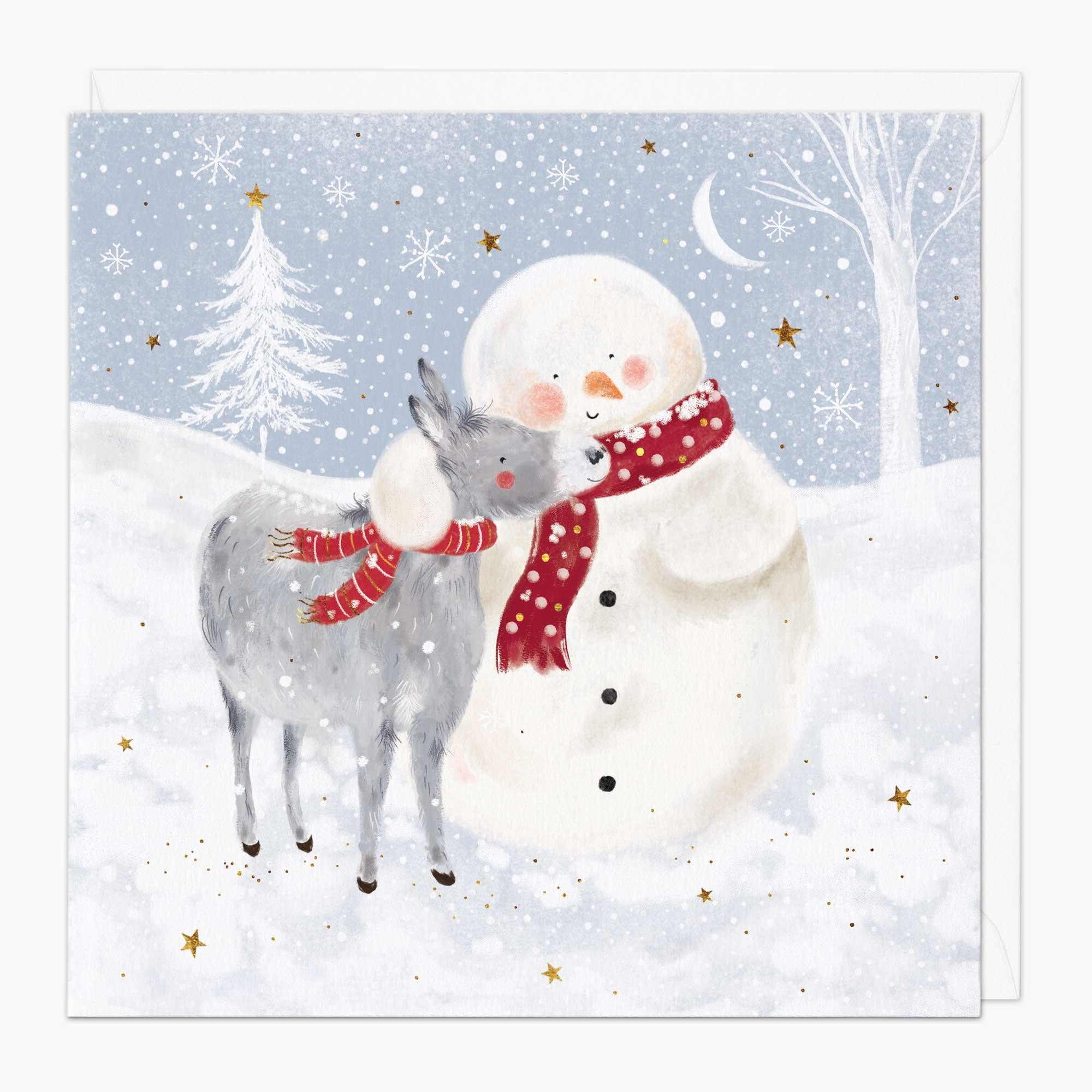 Christmas Card-XA174 - Snowman & Donkey Christmas Card-Whistlefish