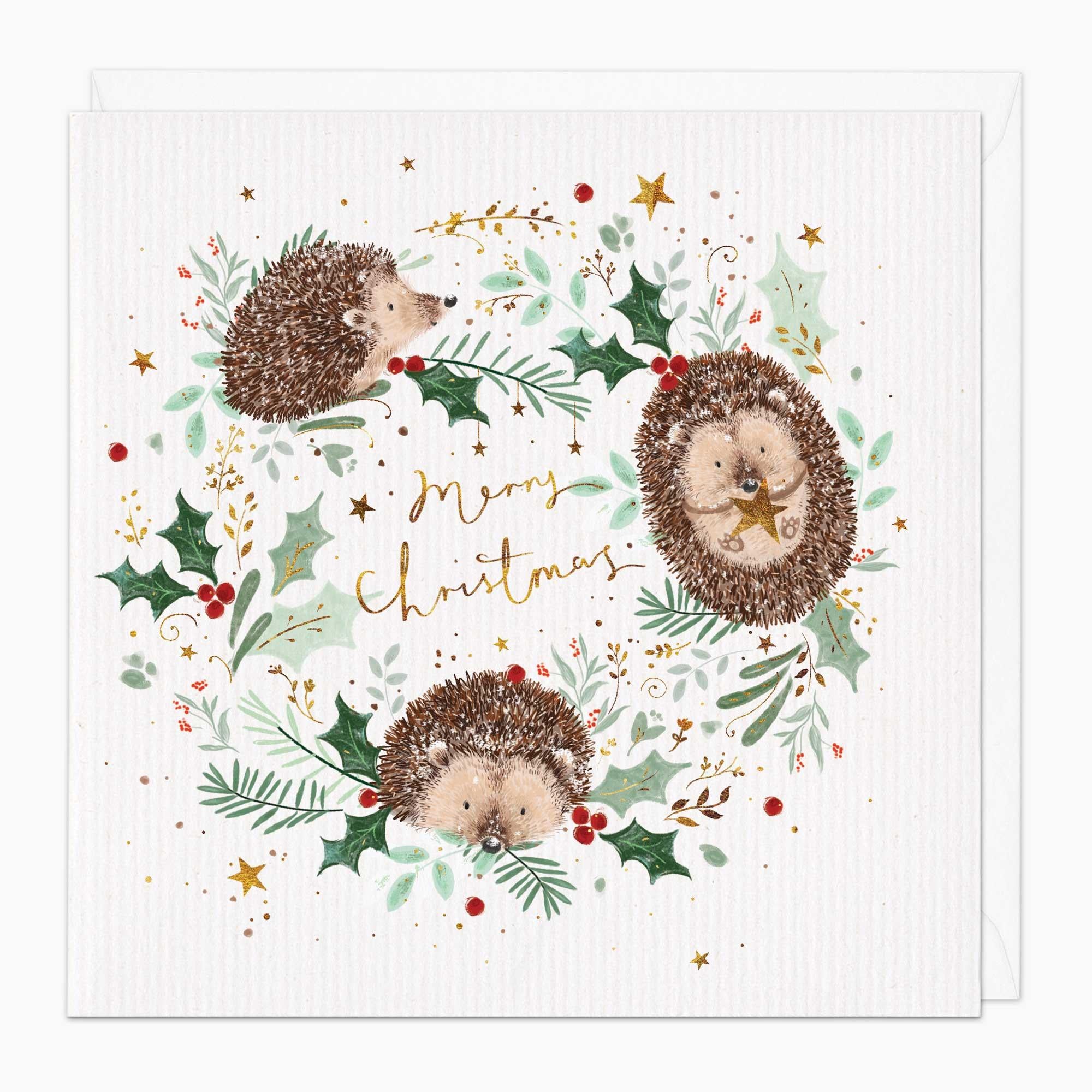 Christmas Card-XA214 - Hedgehog Wreath Christmas Card-Whistlefish