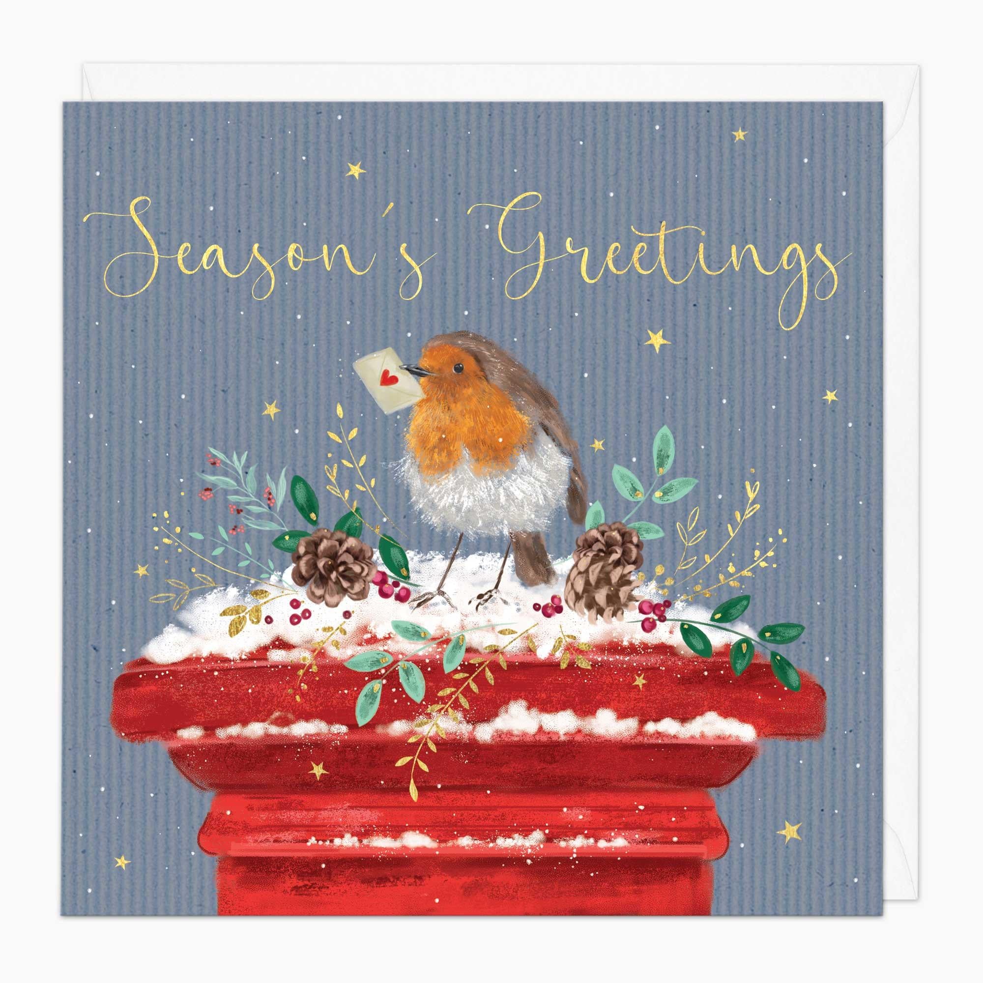 Christmas Card-XA220 - Robin On A Postbox Christmas Card-Whistlefish