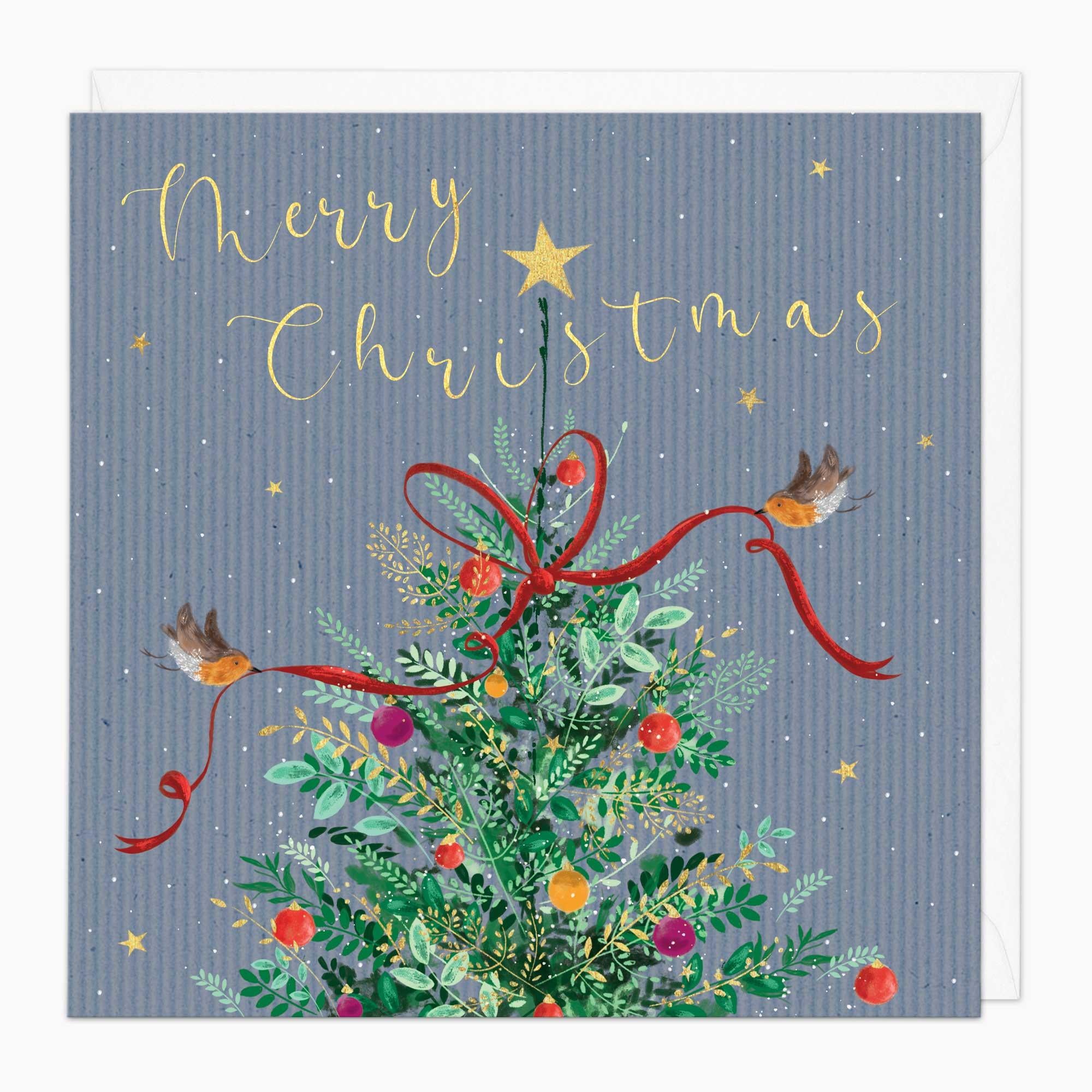 Christmas Card-XA221 - Robins & Ribbon Christmas Card-Whistlefish