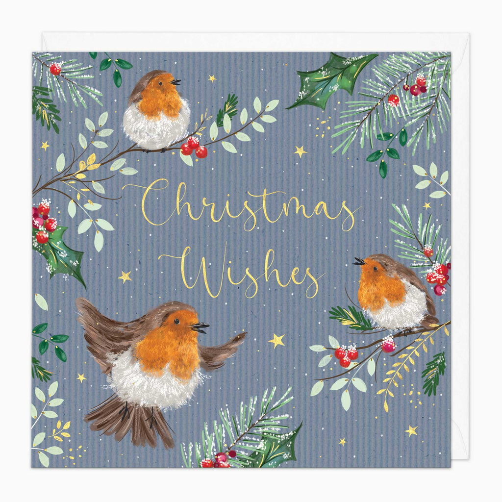Christmas Card-XA222 - Robins On Branches Christmas Card-Whistlefish