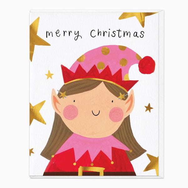 Christmas Card-XA326 - Pink Elf Christmas Card-Whistlefish