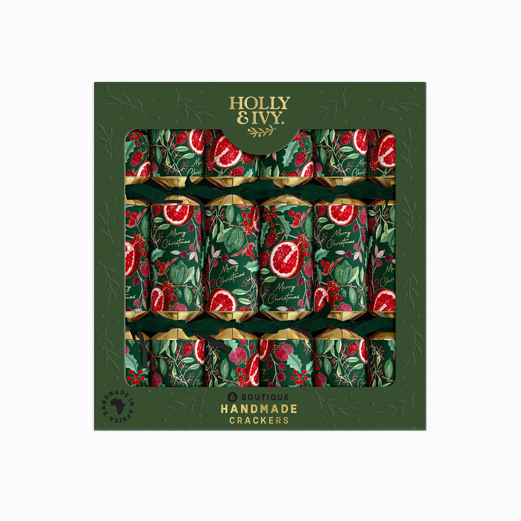 Christmas Crackers-HI25-BOUT-3 - 6 Pomegranate Christmas Crackers-Holly & Ivy