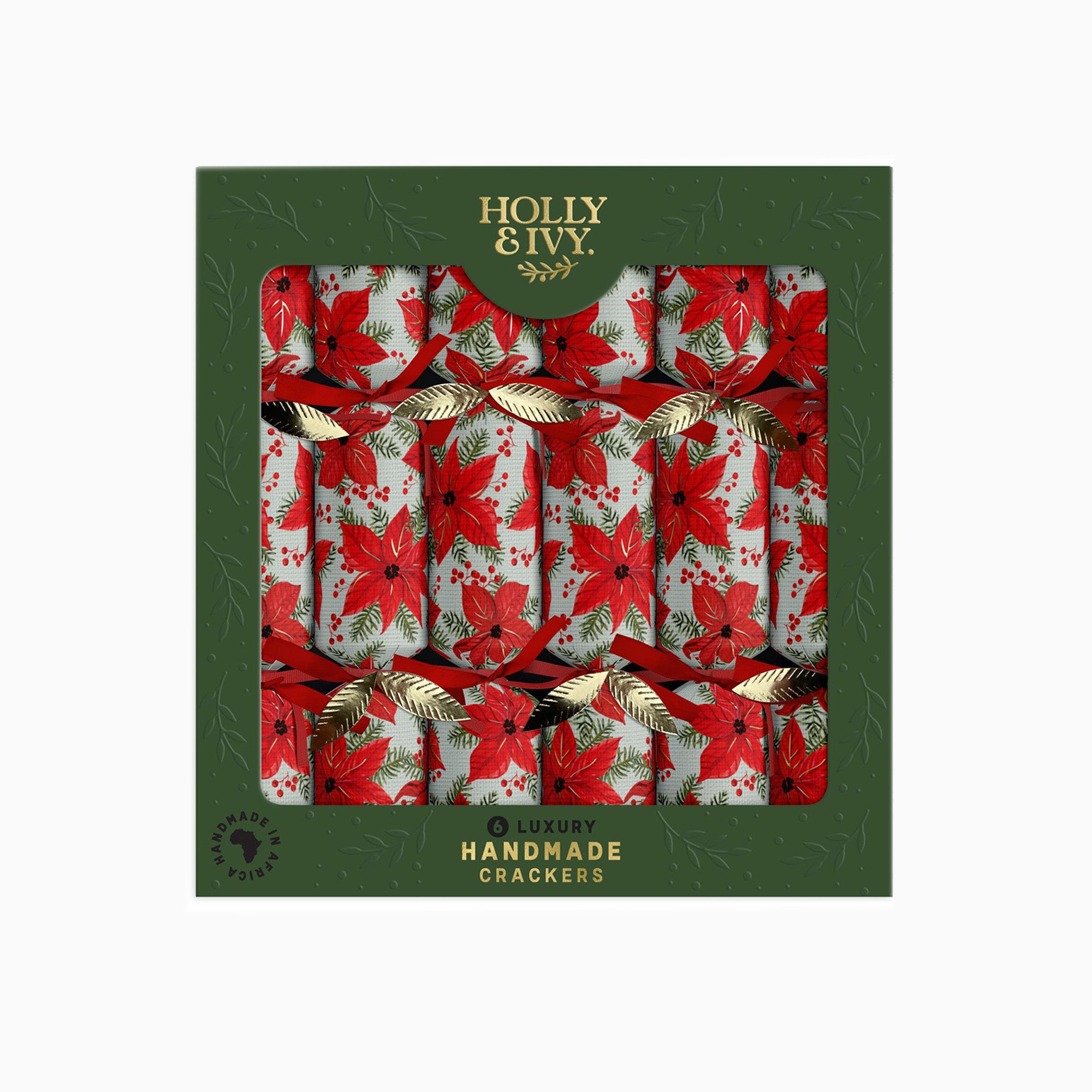 Christmas Crackers-HI25-LUX-4 - 6 Poinsettia Christmas Crackers-Holly & Ivy