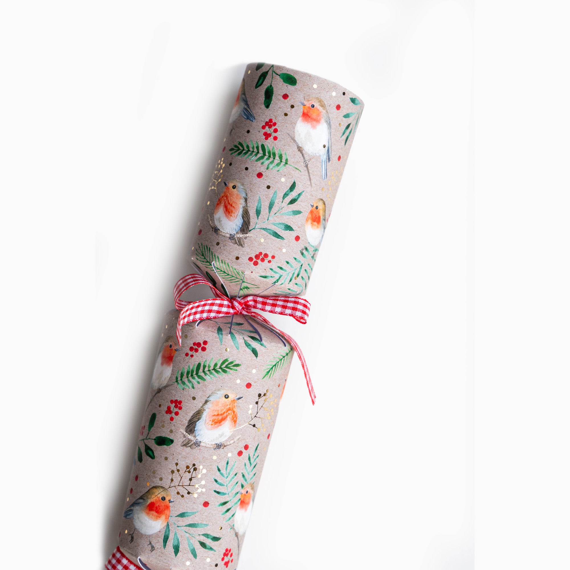 Christmas Crackers-HI25-LUX-7 - 6 Kraft Robin Christmas Crackers-Holly & Ivy
