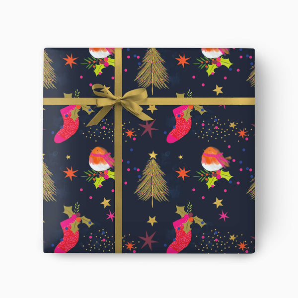 Christmas Wrapping Paper-CWP037 - Modern Robin Christmas Wrapping Paper-Whistlefish