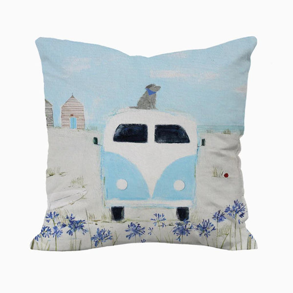 Cushion-WCU11 - Blue Camper Art Cushion-Hannah Cole