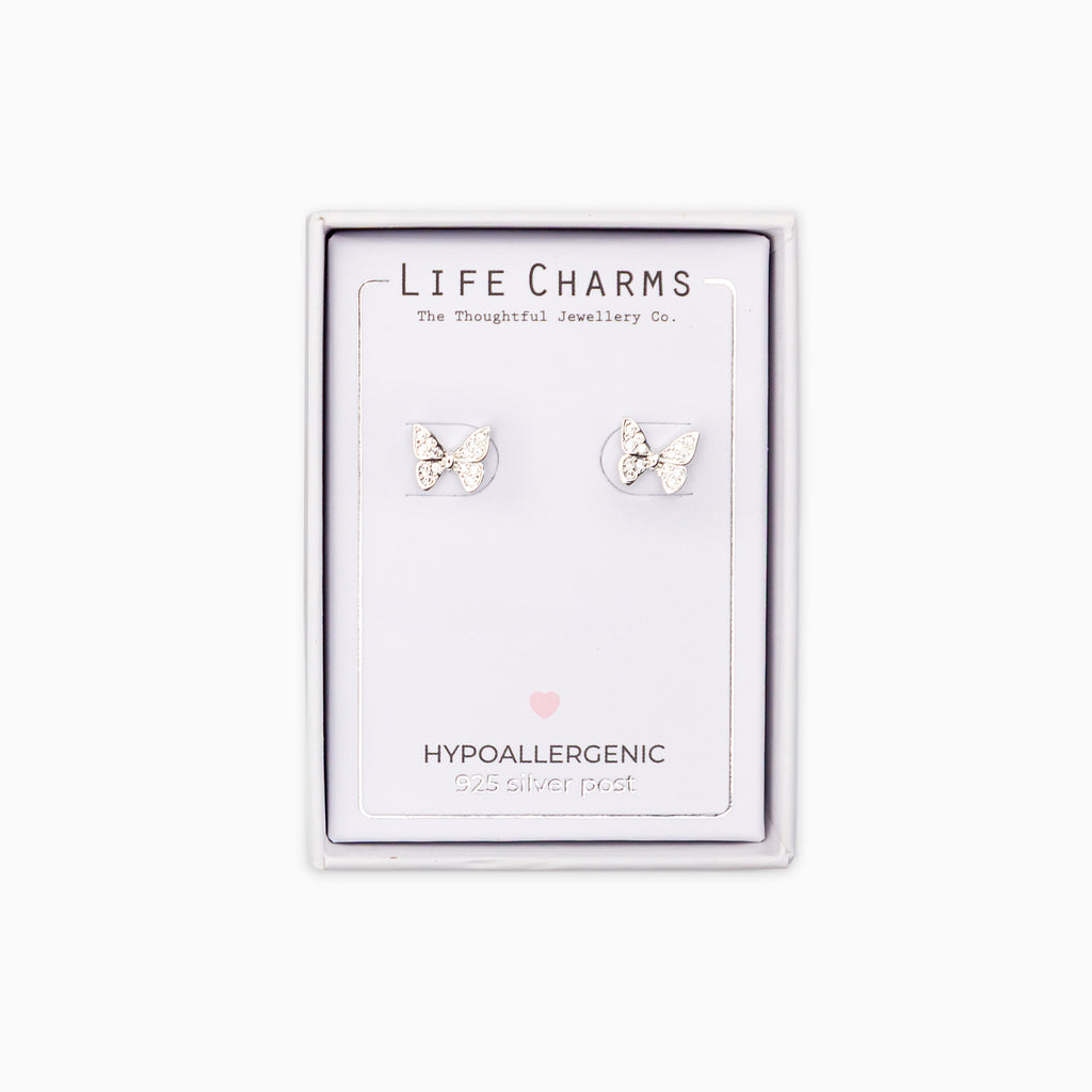 Earrings-E183S - Silver Butterfly Earrings-Whistlefish