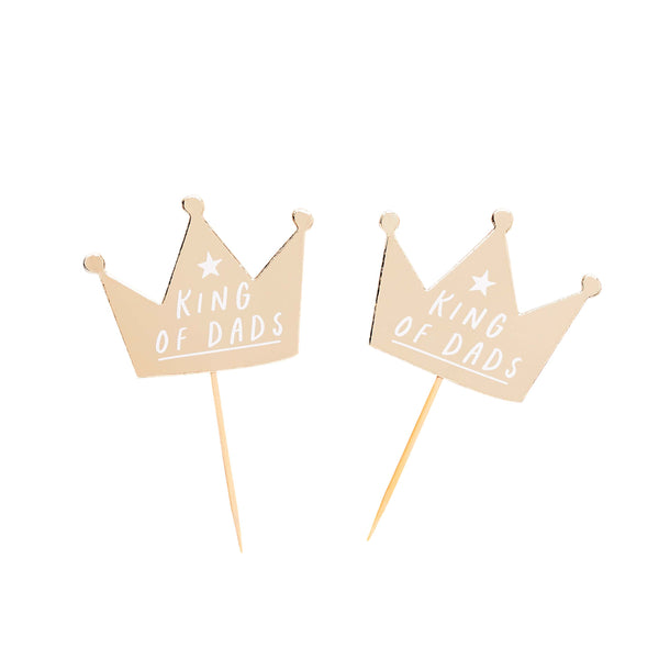 Food Picks - HBBD105 - 'King Of Dads' Crown Food Picks 12pcs - Gold 'King Of Dads' Crown Food Picks 12pcs - Whistlefish