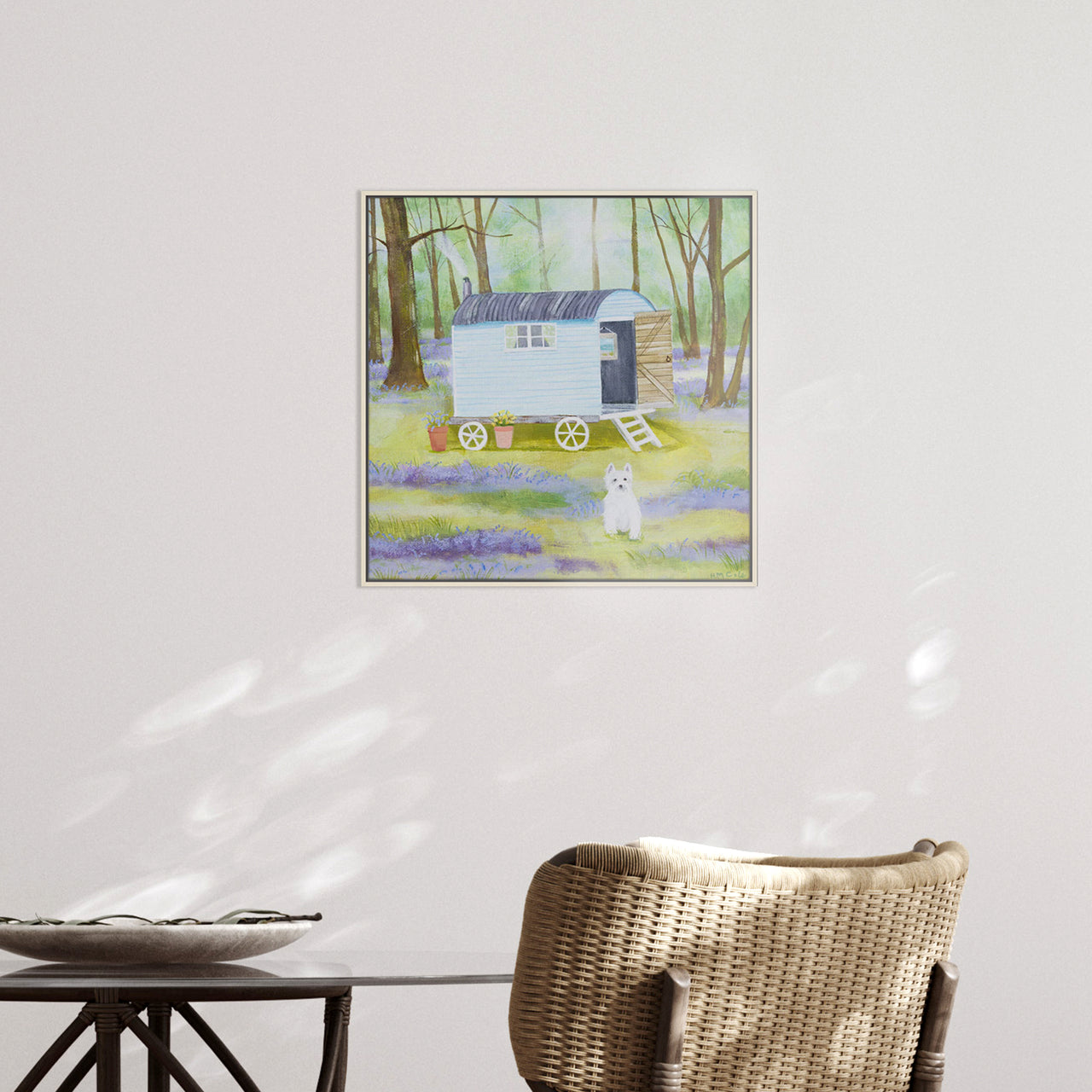 Canvas-HCC362LF - Westie in the Woods Square Framed Canvas-Hannah Cole