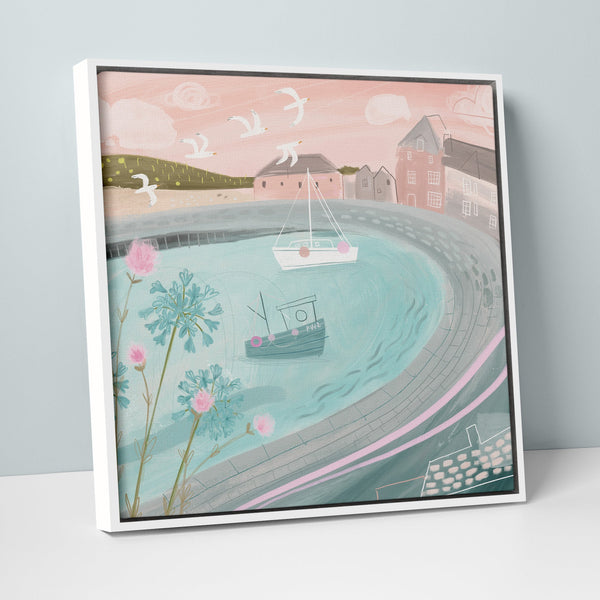 Canvas - WFC81F - Boats in the Harbour Large Framed Canvas -