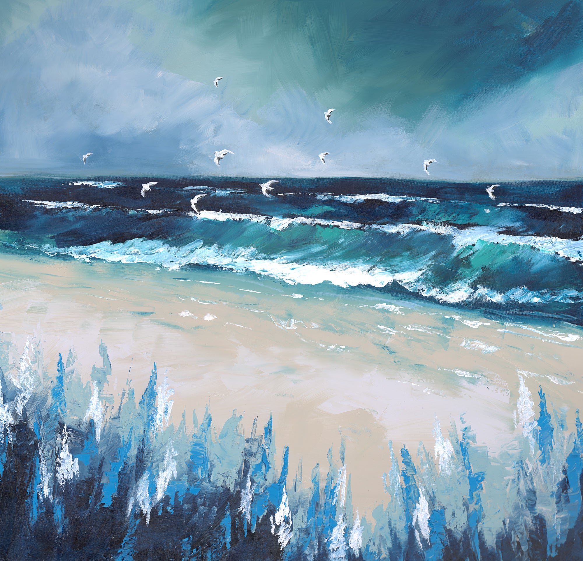 Canvas-WTC14F - Breaking Waves Large Framed Canvas-Will Thompson