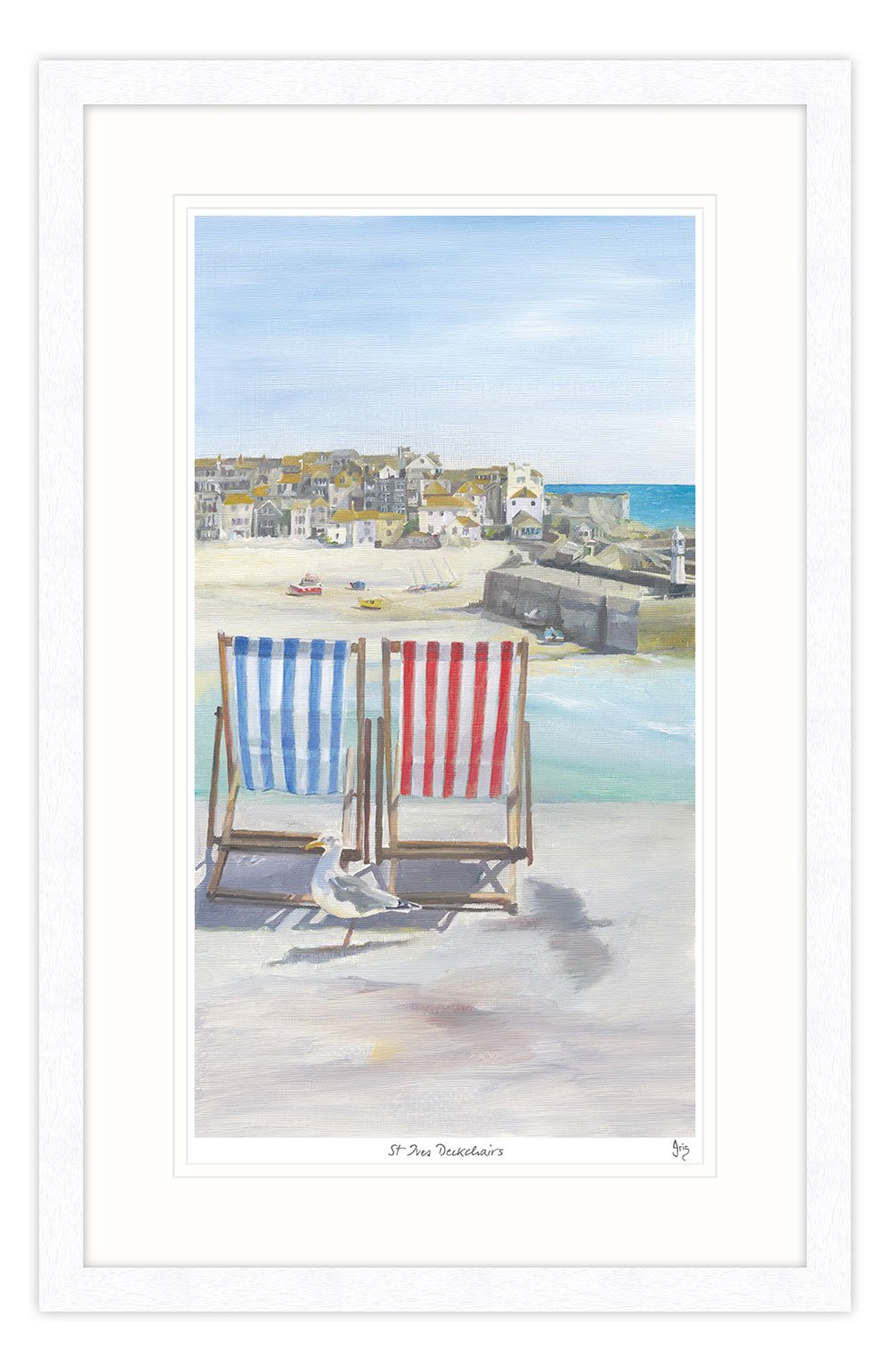 Framed Print-IC38F - St Ives Deckchairs Framed-Whistlefish
