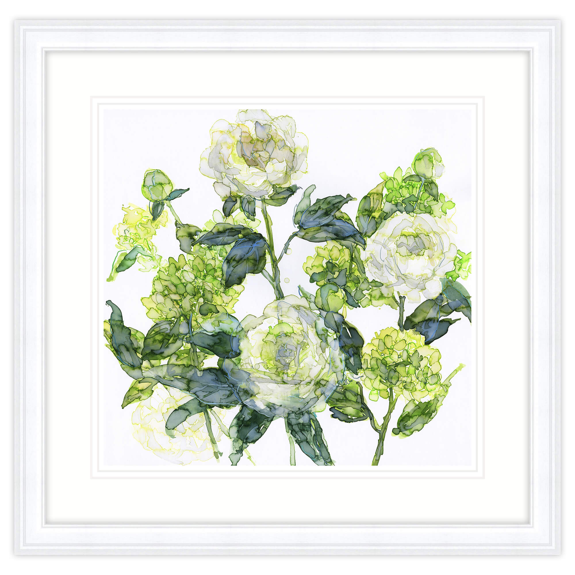 Framed Print-JT44F - White Peonies & Hydrangeas Framed Print-Whistlefish