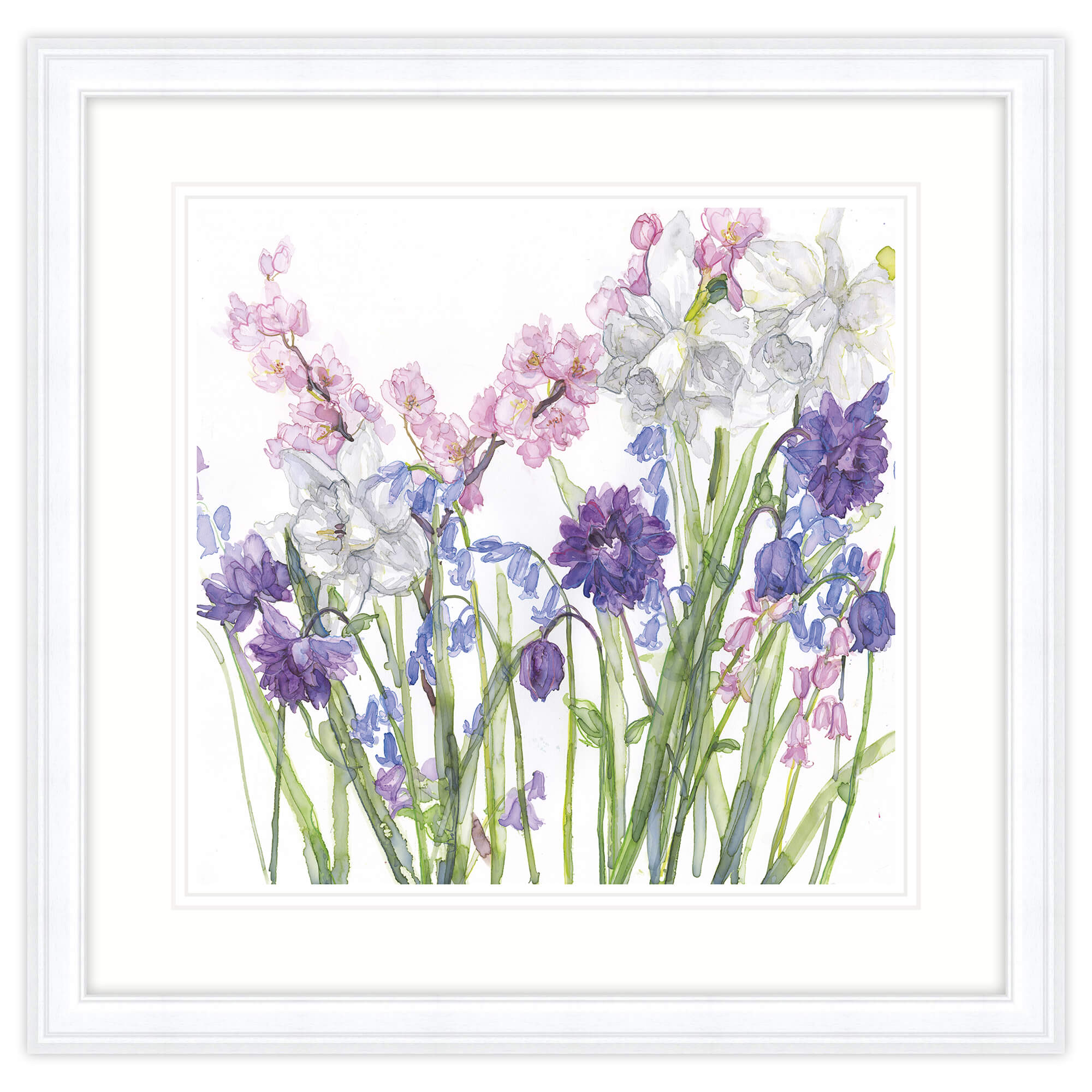 Framed Print-JT45F - Aquilegia Bluebells & Blossom Framed Print-Whistlefish