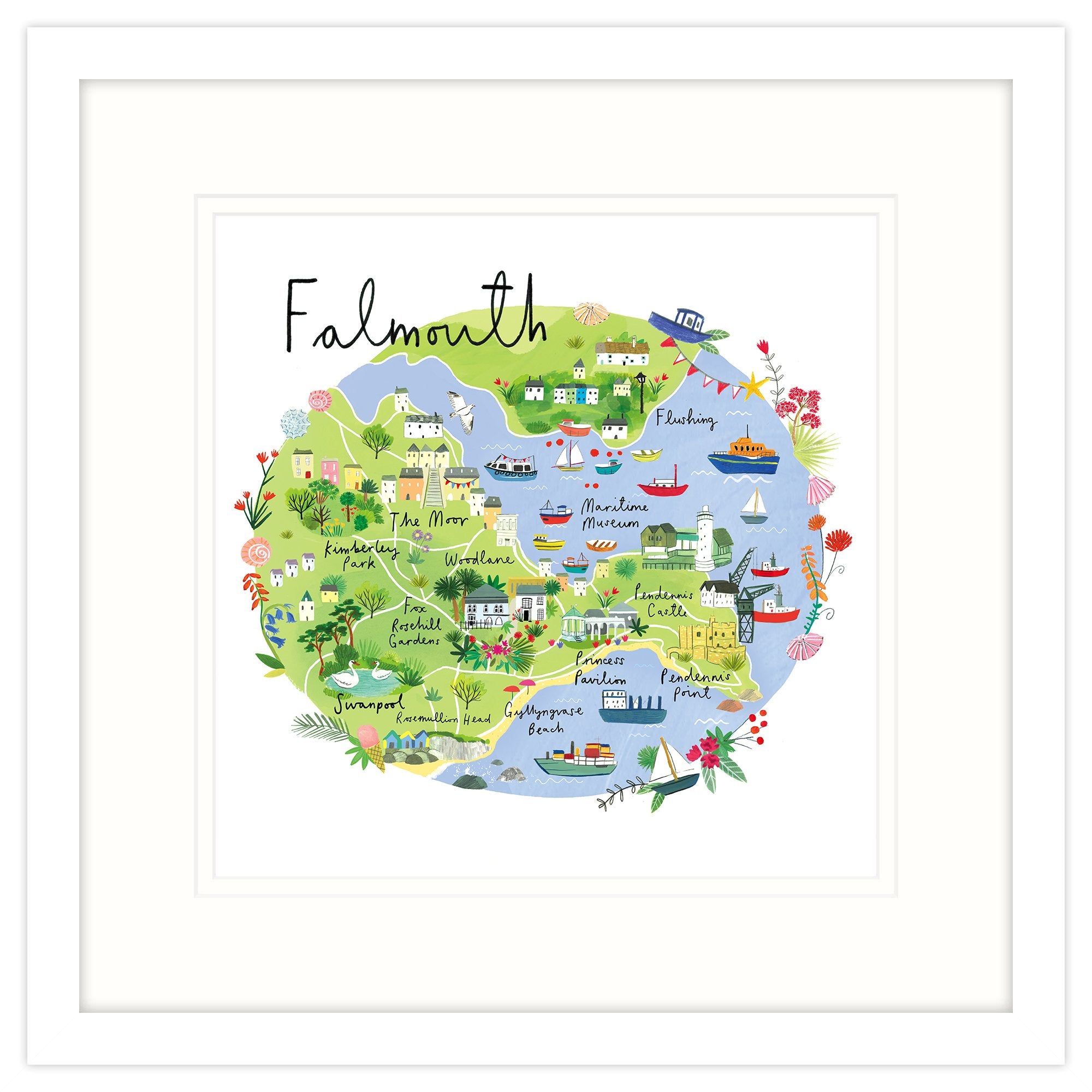 Framed Print-RC14F - Falmouth Art Map Framed Print Large-Whistlefish