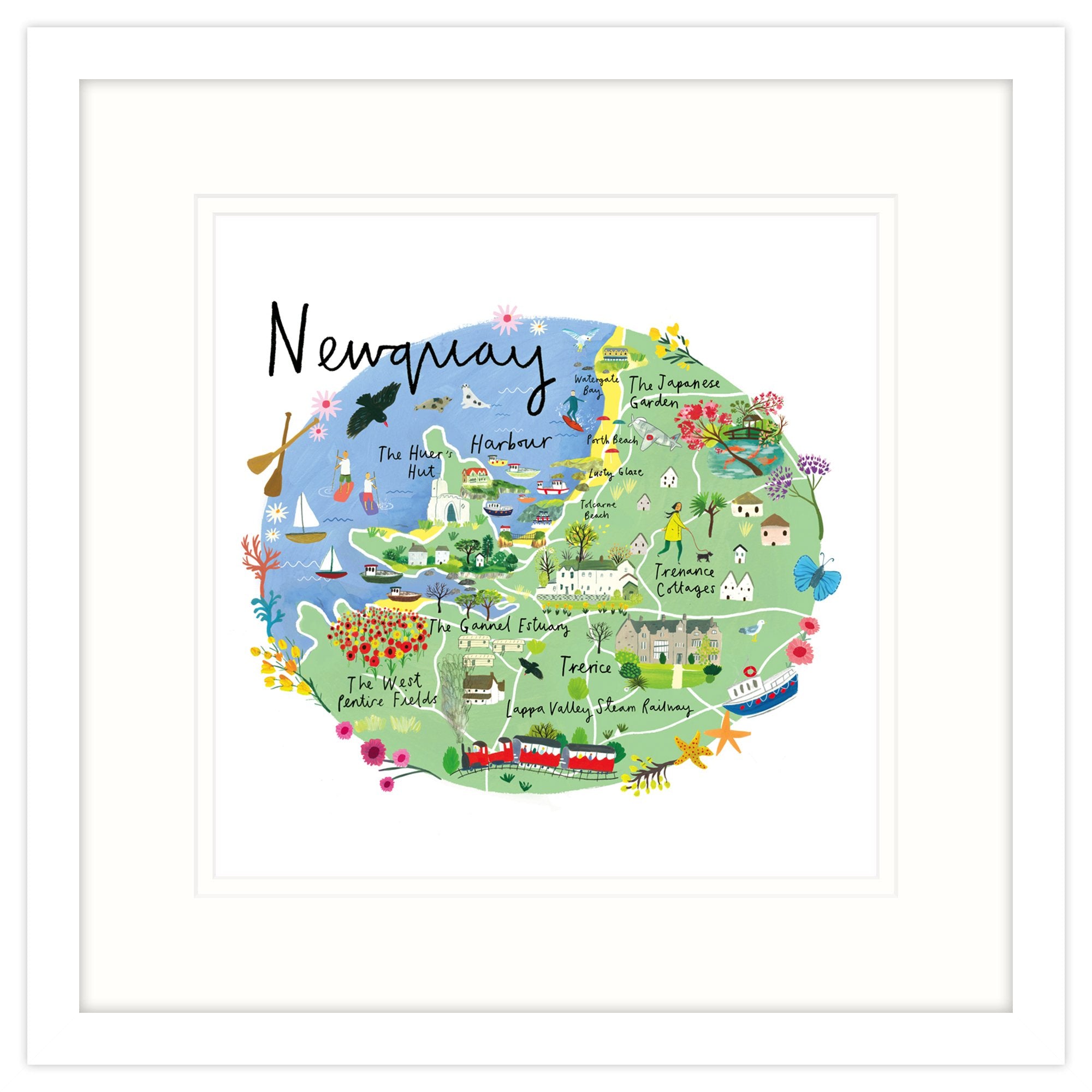 Framed Print-RC16F - Newquay Map Framed Print-Whistlefish
