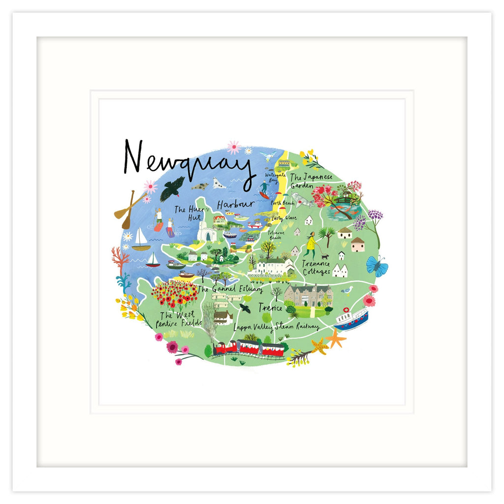 Framed Print-RC16F - Newquay Map Framed Print-Whistlefish