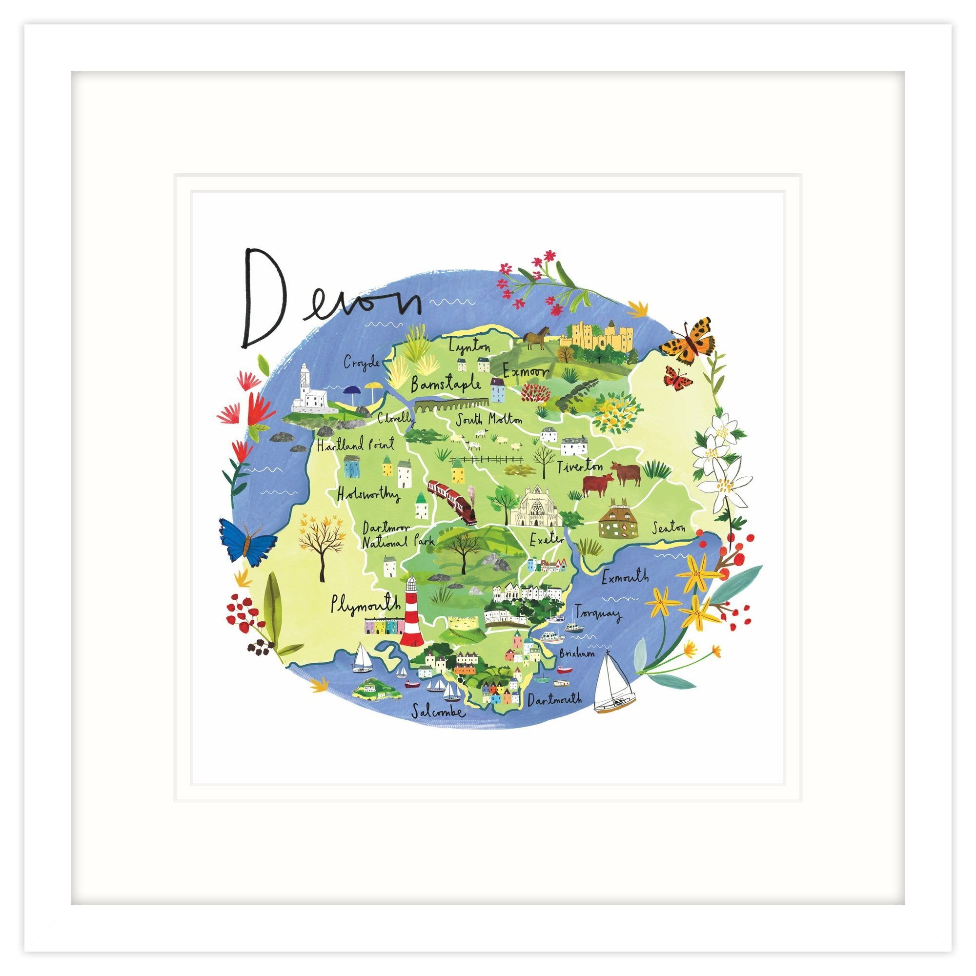 Framed Print-RC35F - Devon Map Framed Print Large-Whistlefish