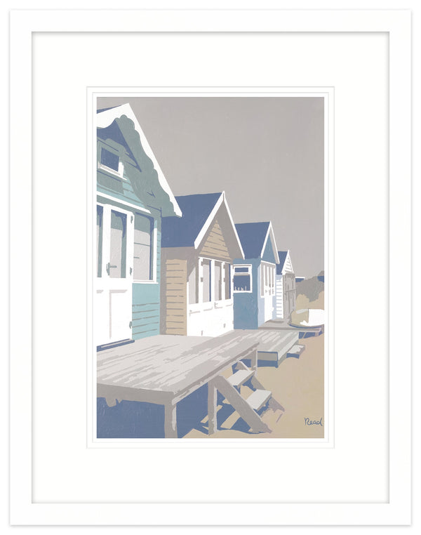 Framed Print-SR02F - Mudeford Huts Blue Framed-Whistlefish